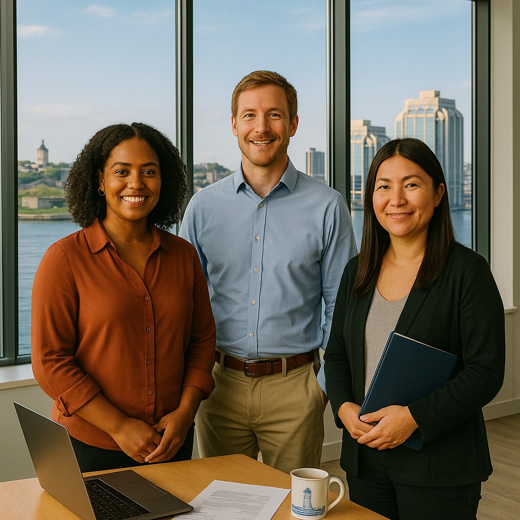 Halifax skyline with business handshake